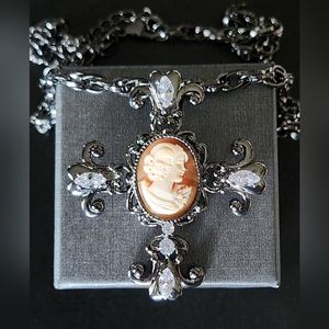 New Amedeo Black Domenica Italiana Cameo Cross Pendant Designer Necklace Large🖤